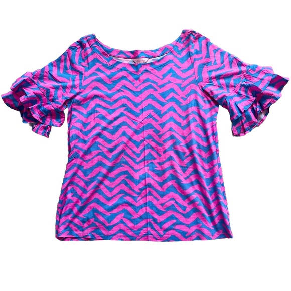 Lilly Pulitzer Tops - LILLY PULITZER Lula Ruffle Sleeve Top Size Large Preppy Pretty Casual Feminine